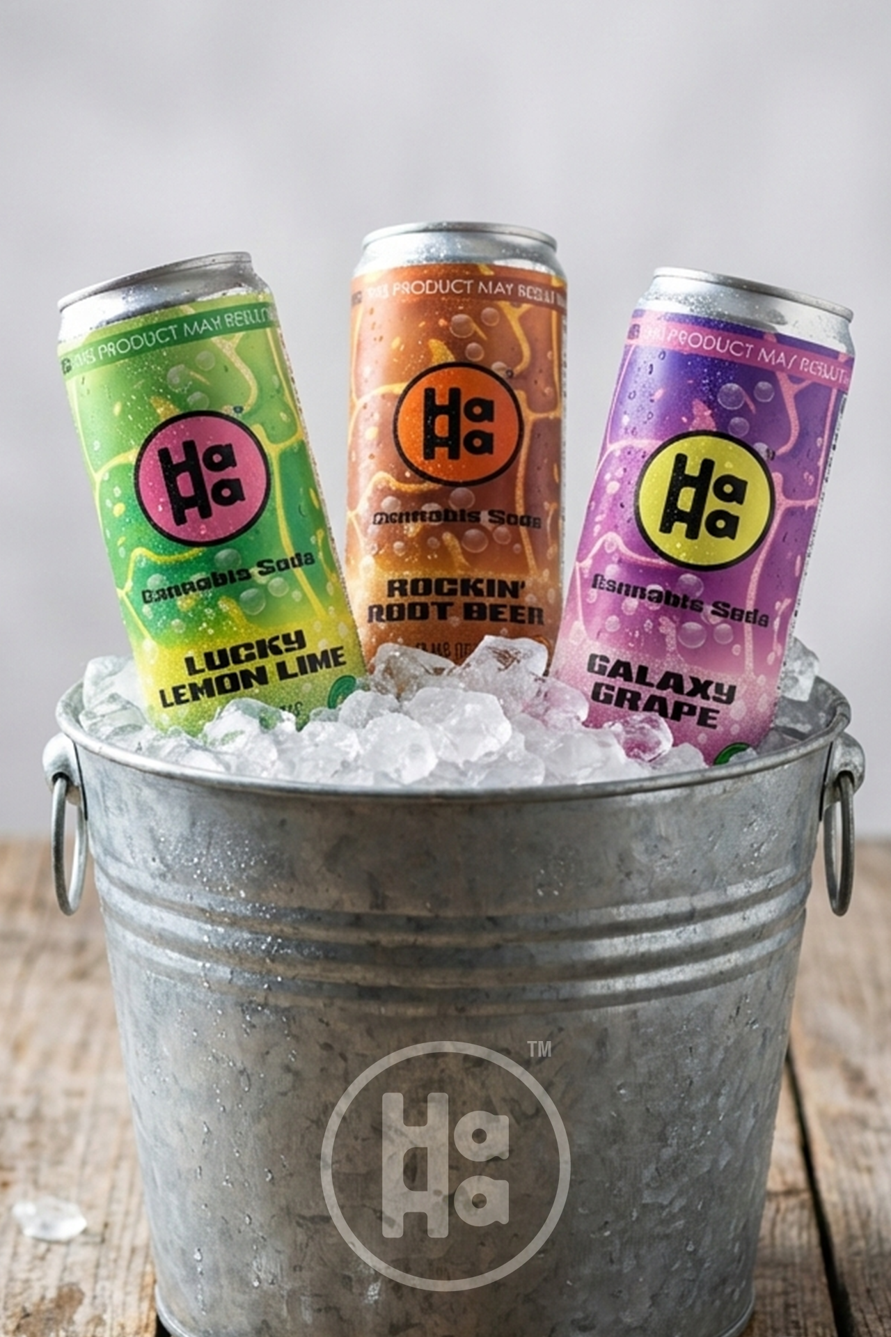 DAZED! Consumption Lounge ice bucket of HaHa cannabis infused sodas grape, lemon lime and rootbeer
